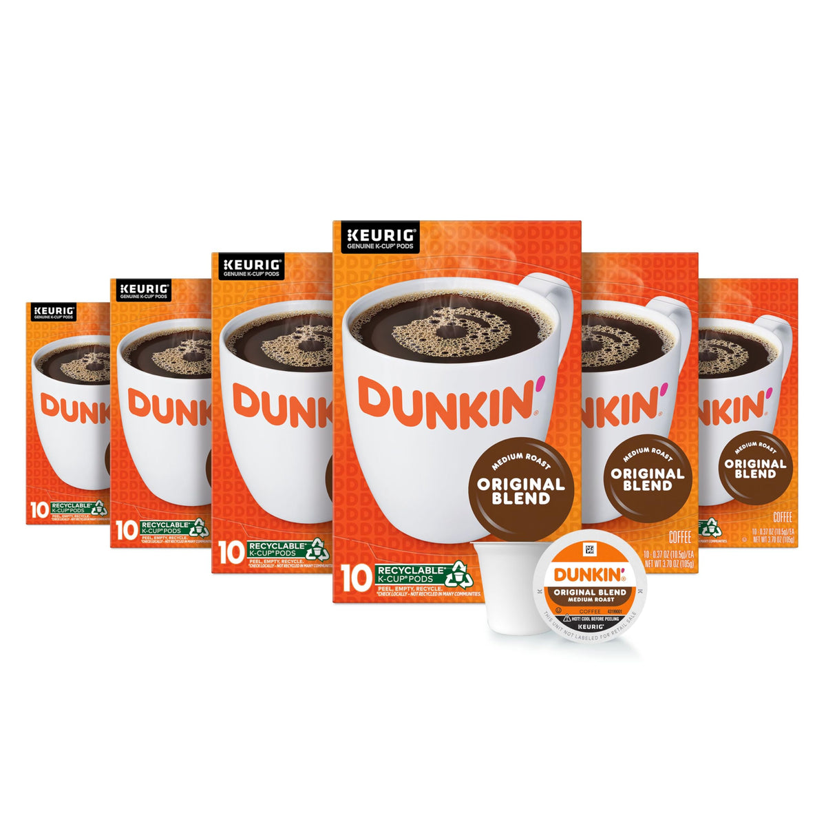 Dunkin’ Original Blend Coffee K-Cup Pods – Medium Roast, Keurig, Pack of 6 (60 Count)