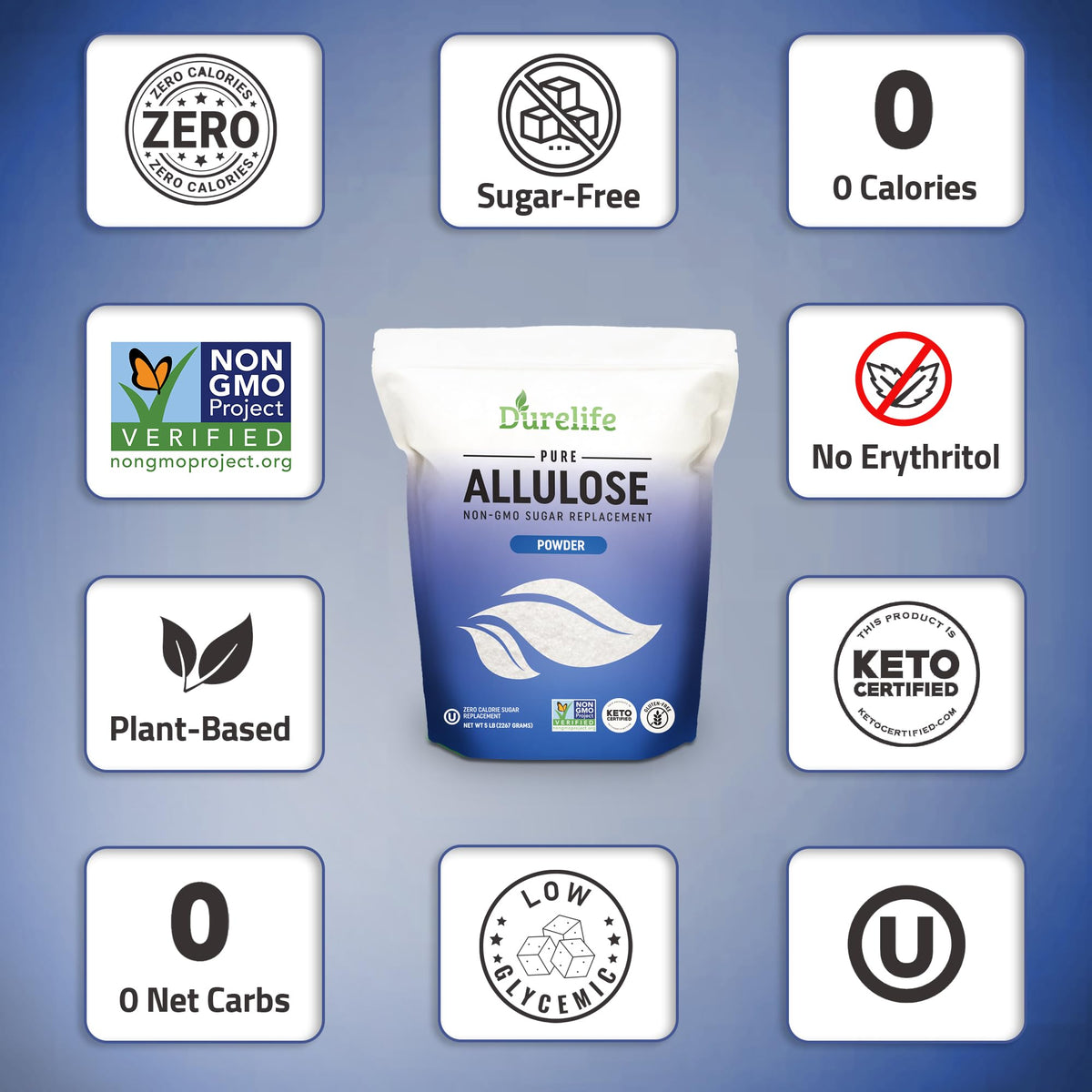 DureLife Allulose Sweetener 3 lb – Zero Calorie, Non-GMO, Keto Certified