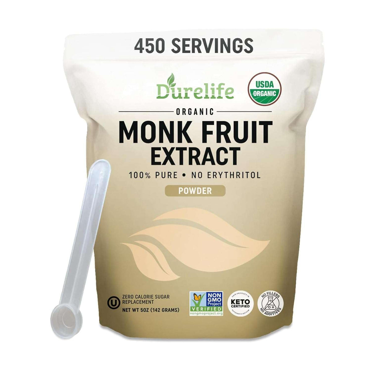 DureLife Organic Monk Fruit Sweetener – 0 Cal, No Erythritol, 5 oz, Keto Certified, Non-GMO, OU Kosher