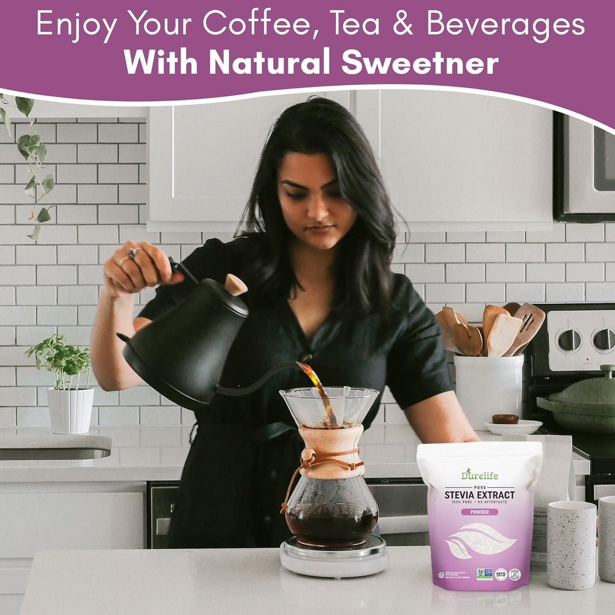 DureLife 100% Pure Stevia Extract Sweetener | Zero-Calorie, Non-GMO Project Verified, No Fillers | Micro-Spoon Included | 16 oz