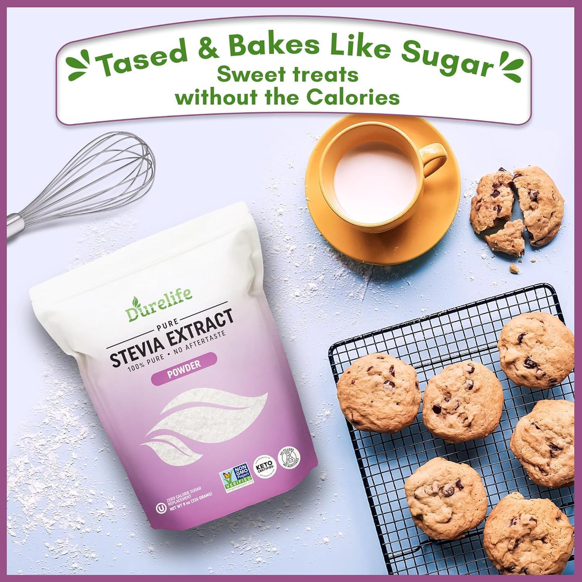 DureLife 100% Pure Stevia Extract Sweetener | Zero-Calorie, Non-GMO Project Verified, No Fillers | Micro-Spoon Included | 16 oz