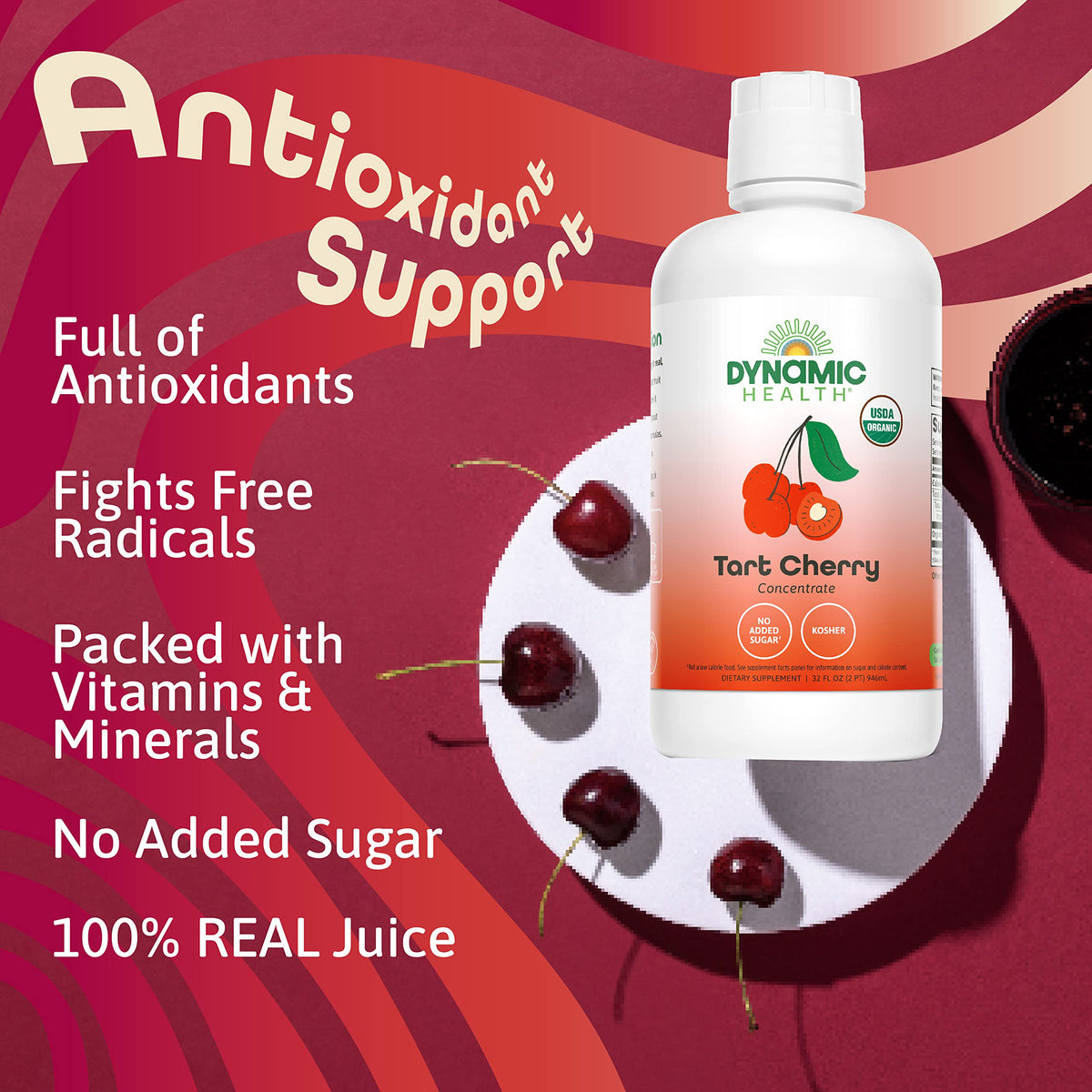 Dynamic Health Organic Tart Cherry Juice – 100% Unsweetened Concentrate (32oz) BPA Free