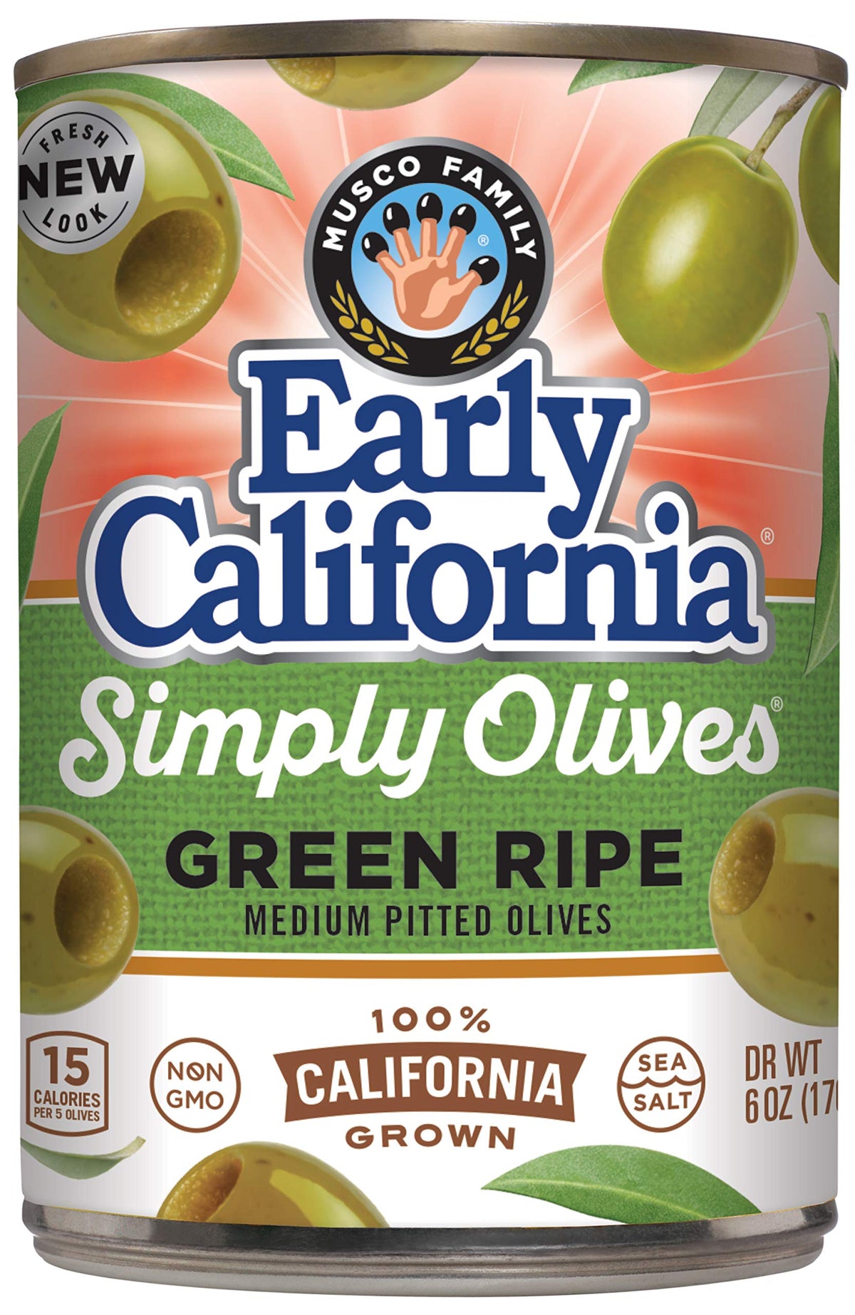 Early California Simply Olives Green Ripe Pitted Olives, 12 Pack 6oz Cans