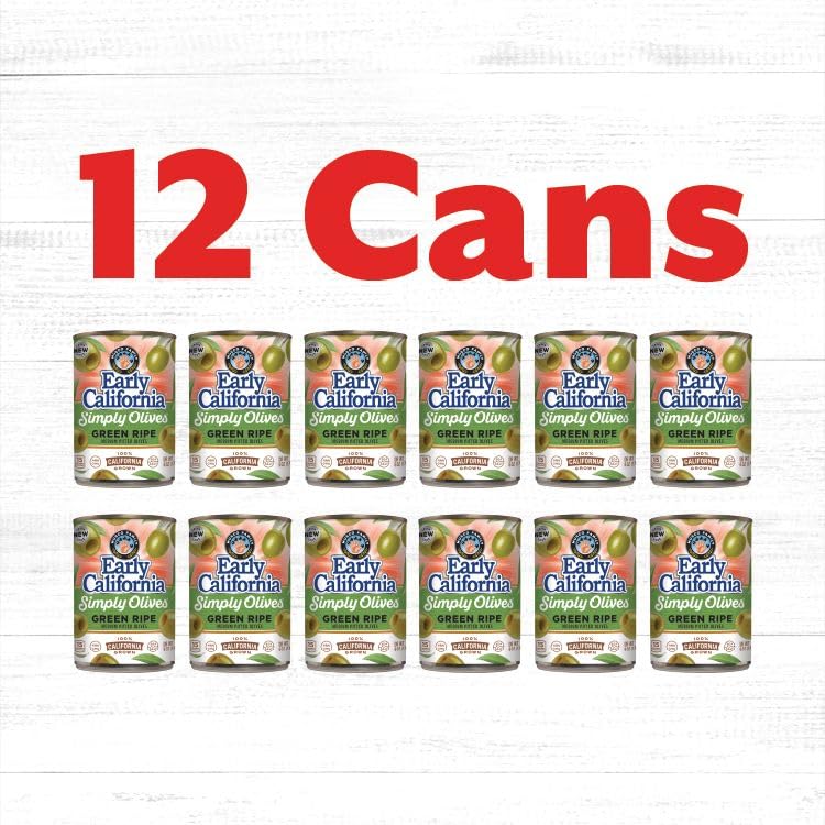 Early California Simply Olives Green Ripe Pitted Olives, 12 Pack 6oz Cans