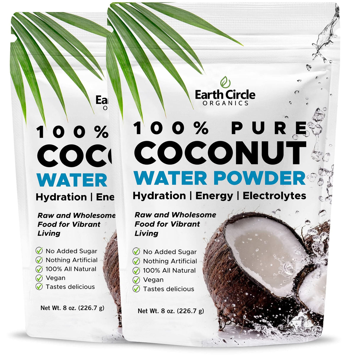 Earth Circle Organics Pure Coconut Water Powder – Hydration & Electrolytes, Unsweetened, Vegan (Pack of 2)