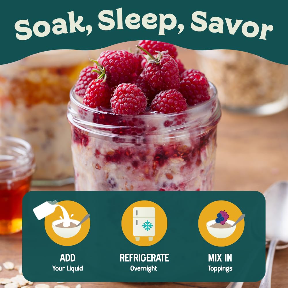 Easy Morning Overnight Oatmeal Mix – Organic, Gluten-Free, No Sugar Added, Soak & Go (38 oz, 25 Servings)
