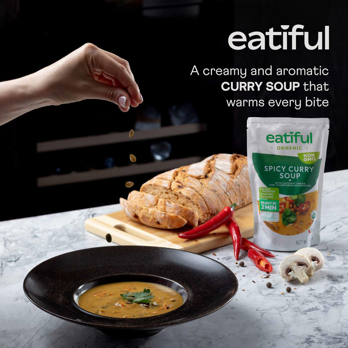 EATIFUL Curry Soup – Organic Thai Vegan Ready-to-Eat, Gluten Free, Non-GMO (Pack of 5) | 14.1 oz
