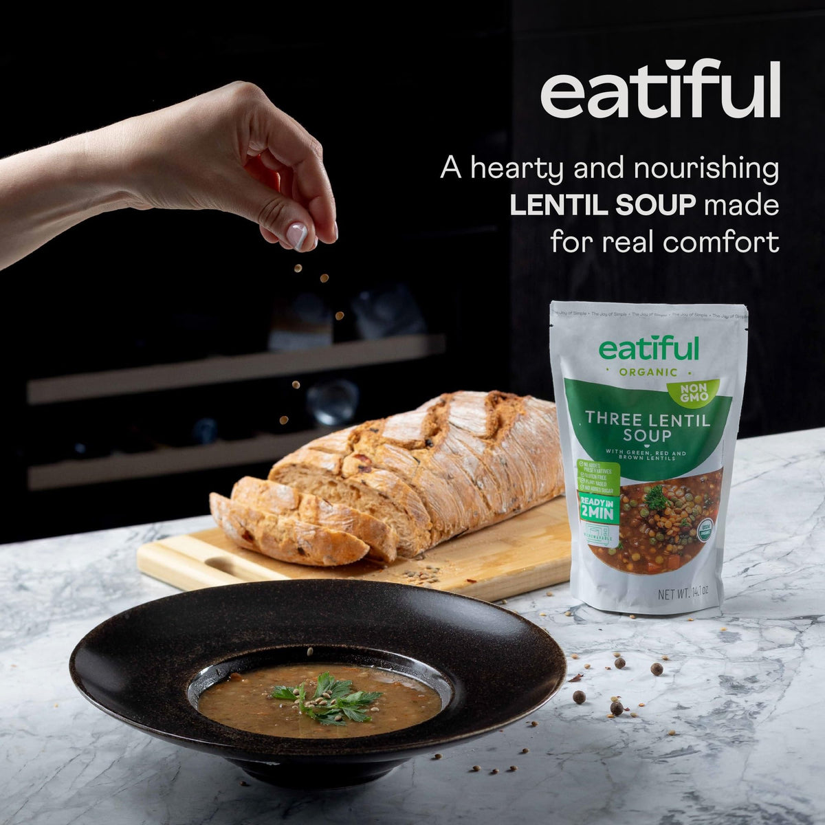 EATIFUL Lentil Soup: Organic Veggies & Tri-Color Lentils, Gluten Free, Pack of 5