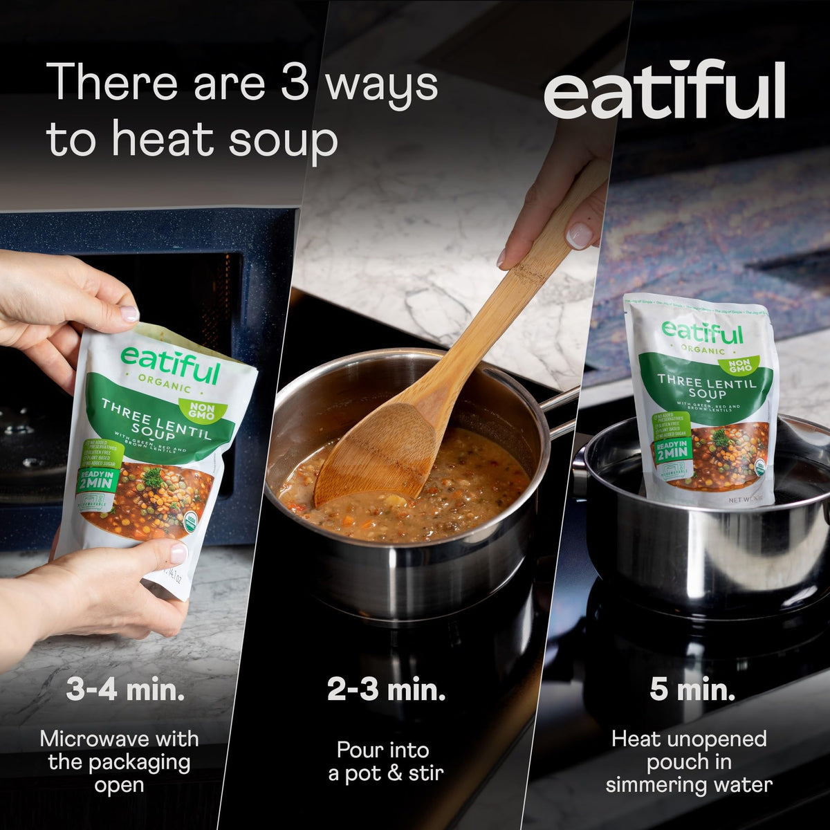 EATIFUL Lentil Soup: Organic Veggies & Tri-Color Lentils, Gluten Free, Pack of 5