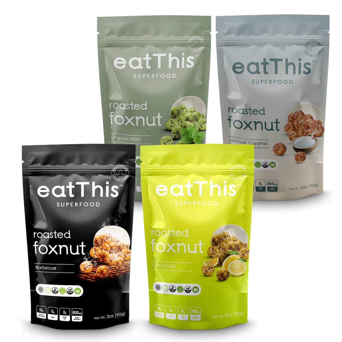 EatThis Superfood Roasted Foxnuts Variety Pack | 4 x 12 oz | Vegan, Gluten-Free, High Protein