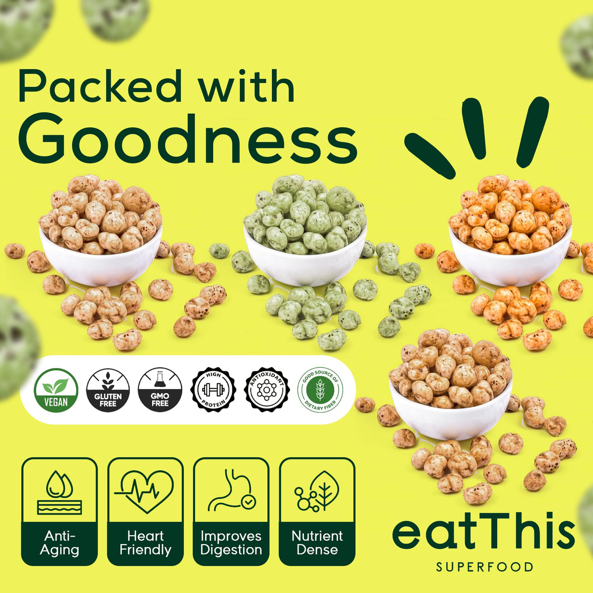 EatThis Superfood Roasted Foxnuts Variety Pack | 4 x 12 oz | Vegan, Gluten-Free, High Protein