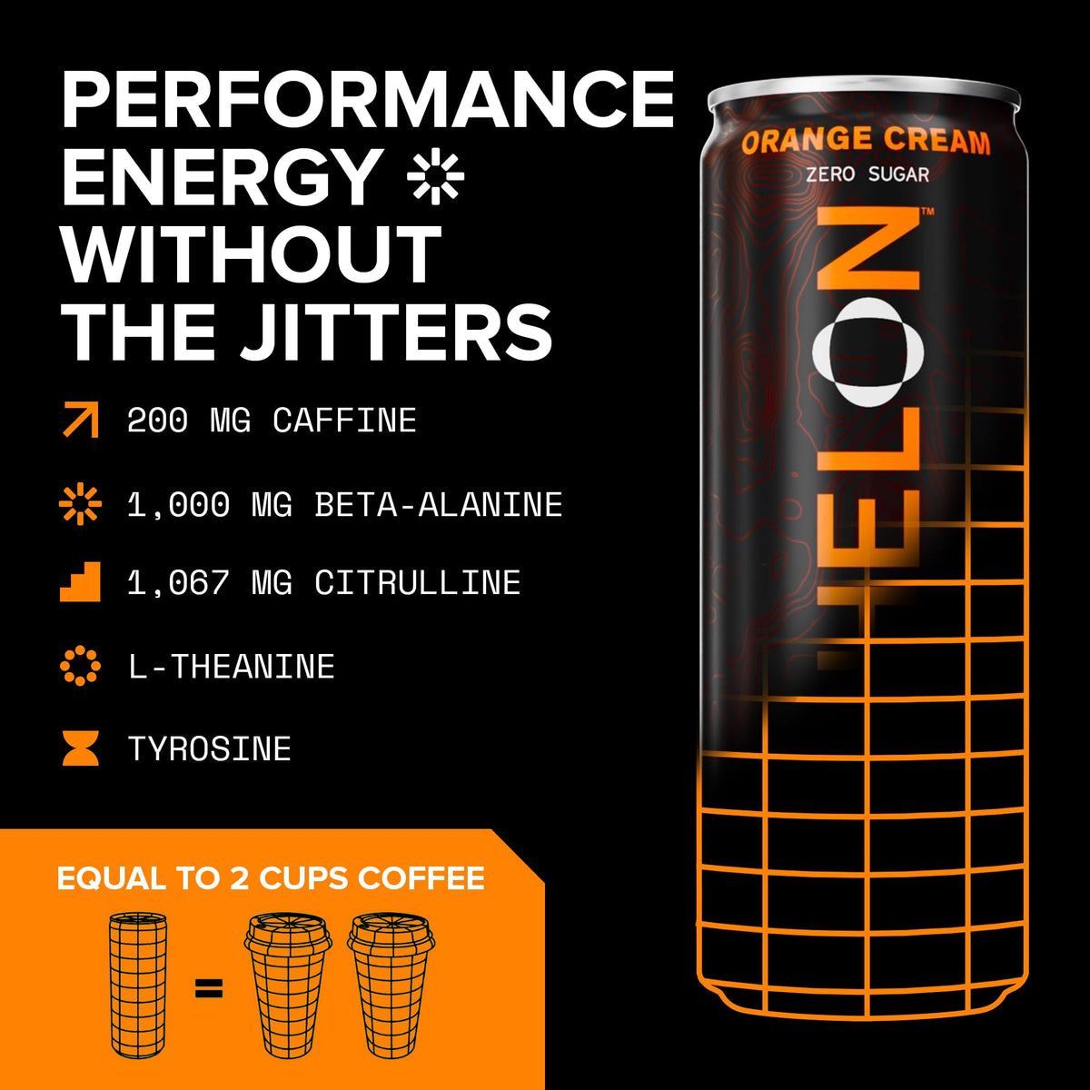 Echelon Orange Cream Performance Energy Drink – Zero Sugar, 200mg Caffeine, Endurance & Focus