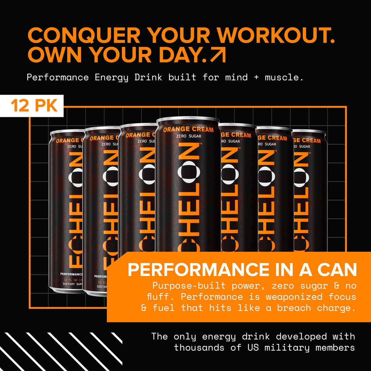 Echelon Orange Cream Performance Energy Drink – Zero Sugar, 200mg Caffeine, Endurance & Focus