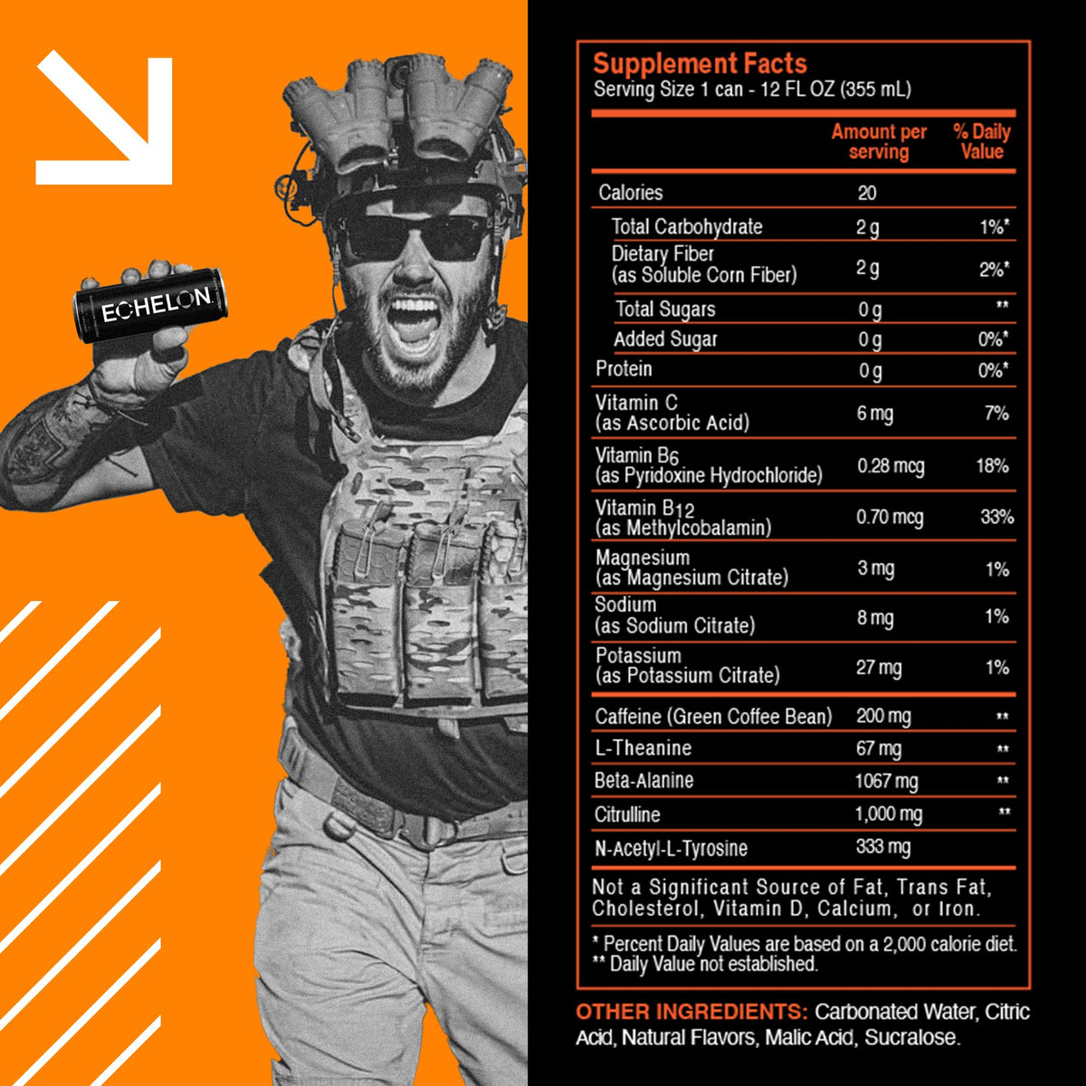 Echelon Orange Cream Performance Energy Drink – Zero Sugar, 200mg Caffeine, Endurance & Focus