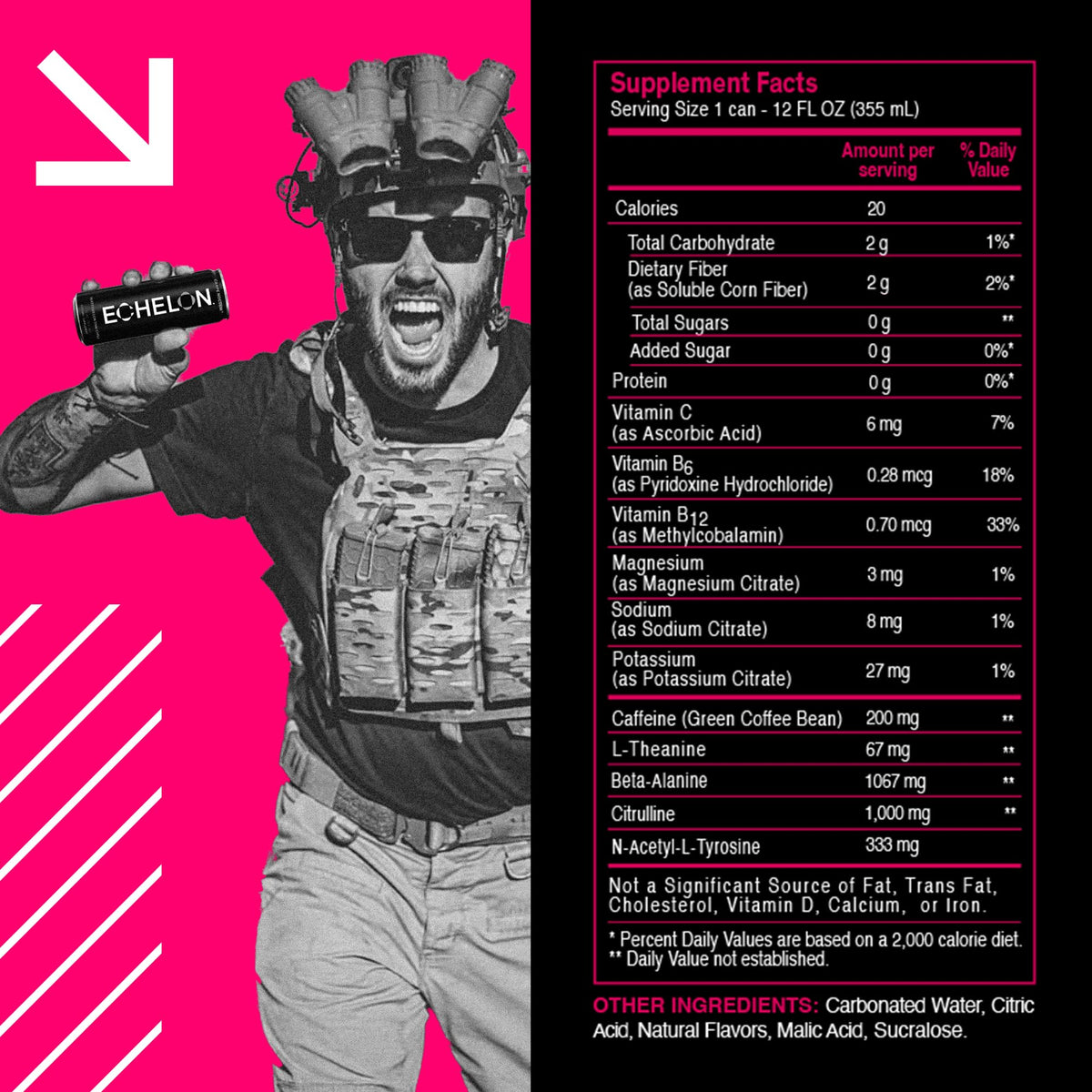 Echelon Razz Lemonade Performance Energy Drink – Zero Sugar, 200mg Caffeine, Endurance & Focus (12 Cans)