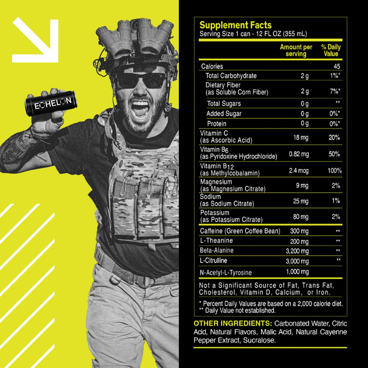 Echelon Pre-Workout Energy Drink – Yuzu Cayenne (12 Pack) | 300mg Caffeine, Focus & Endurance
