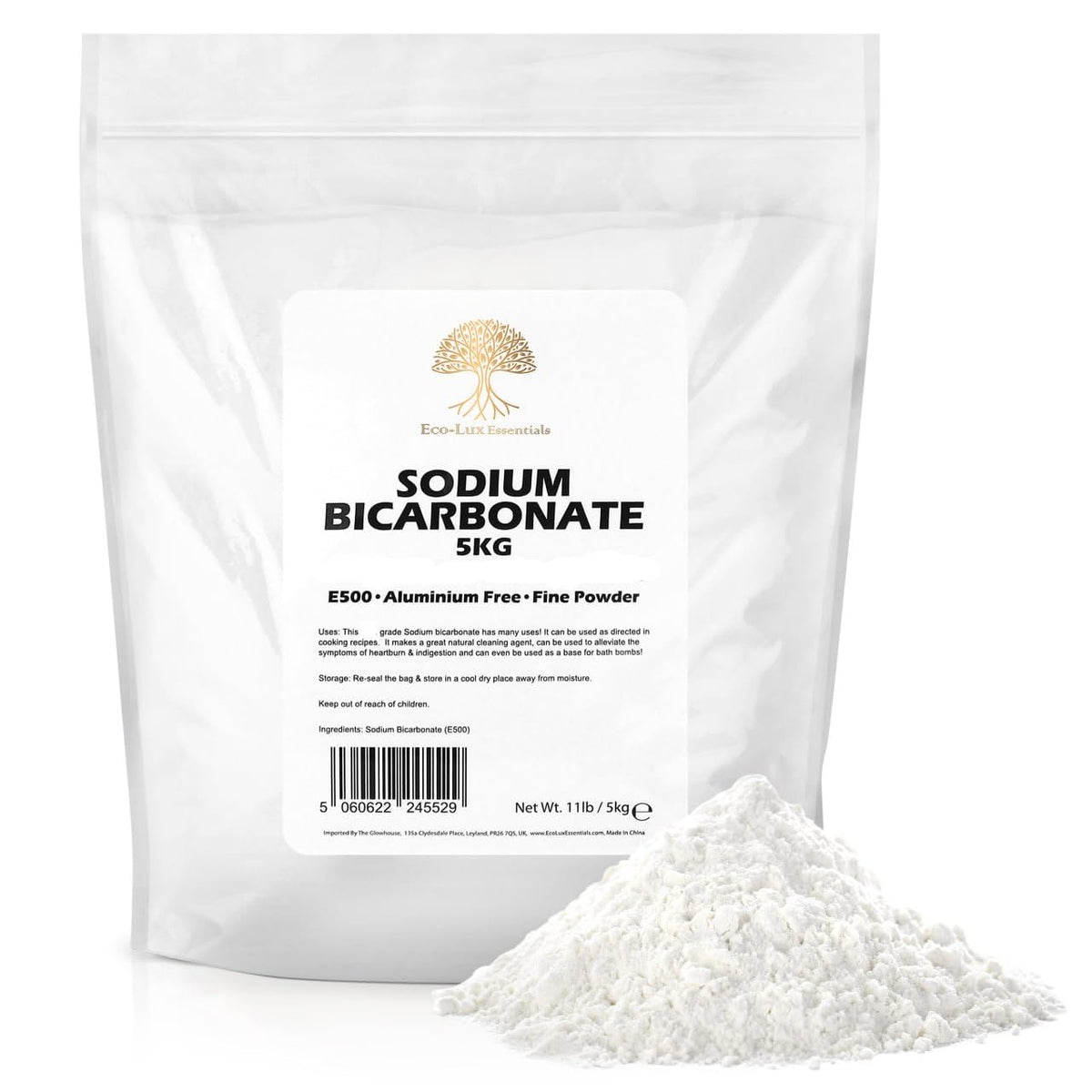 Eco-Lux Essentials Pure Baking Soda 11 lbs – Food Grade for Cleaning, Baking & Pools