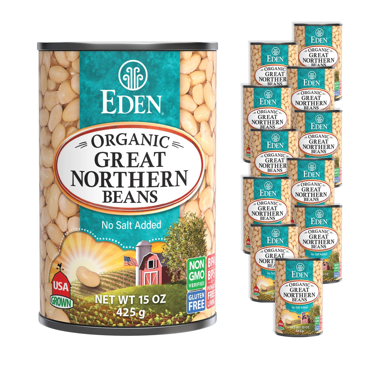 Eden Organic Great Northern Beans – No Salt Added, 15 oz Can (12-Pack) | Gluten Free, Non-GMO, U.S.-Grown