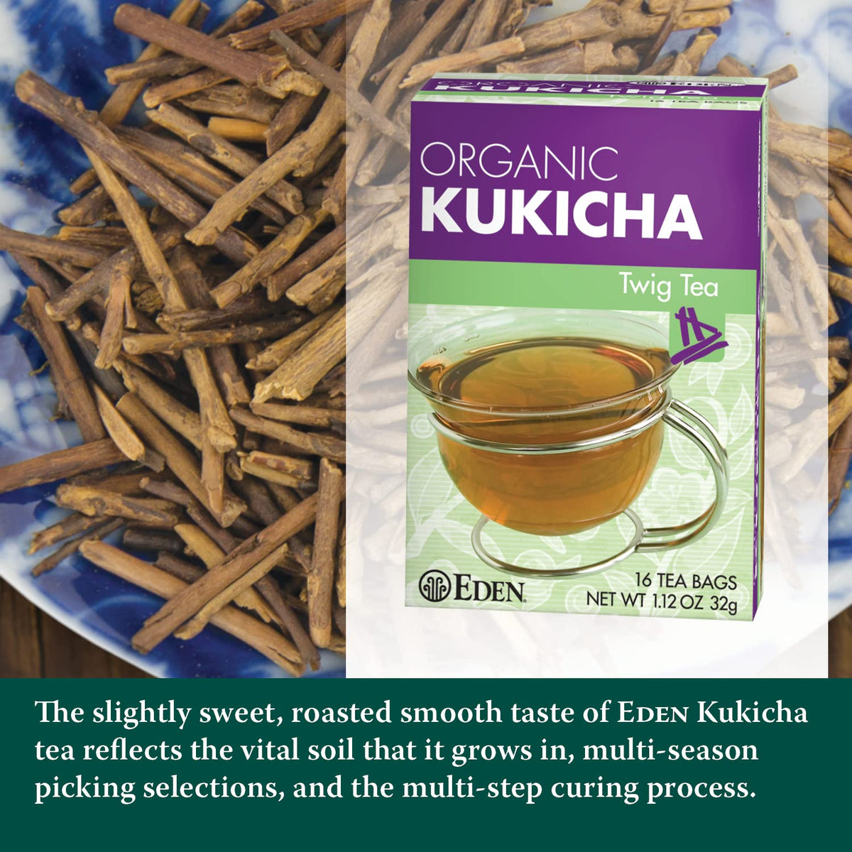 Eden Kukicha Organic Roasted Twig Tea – Low Caffeine, 12-Box Pack