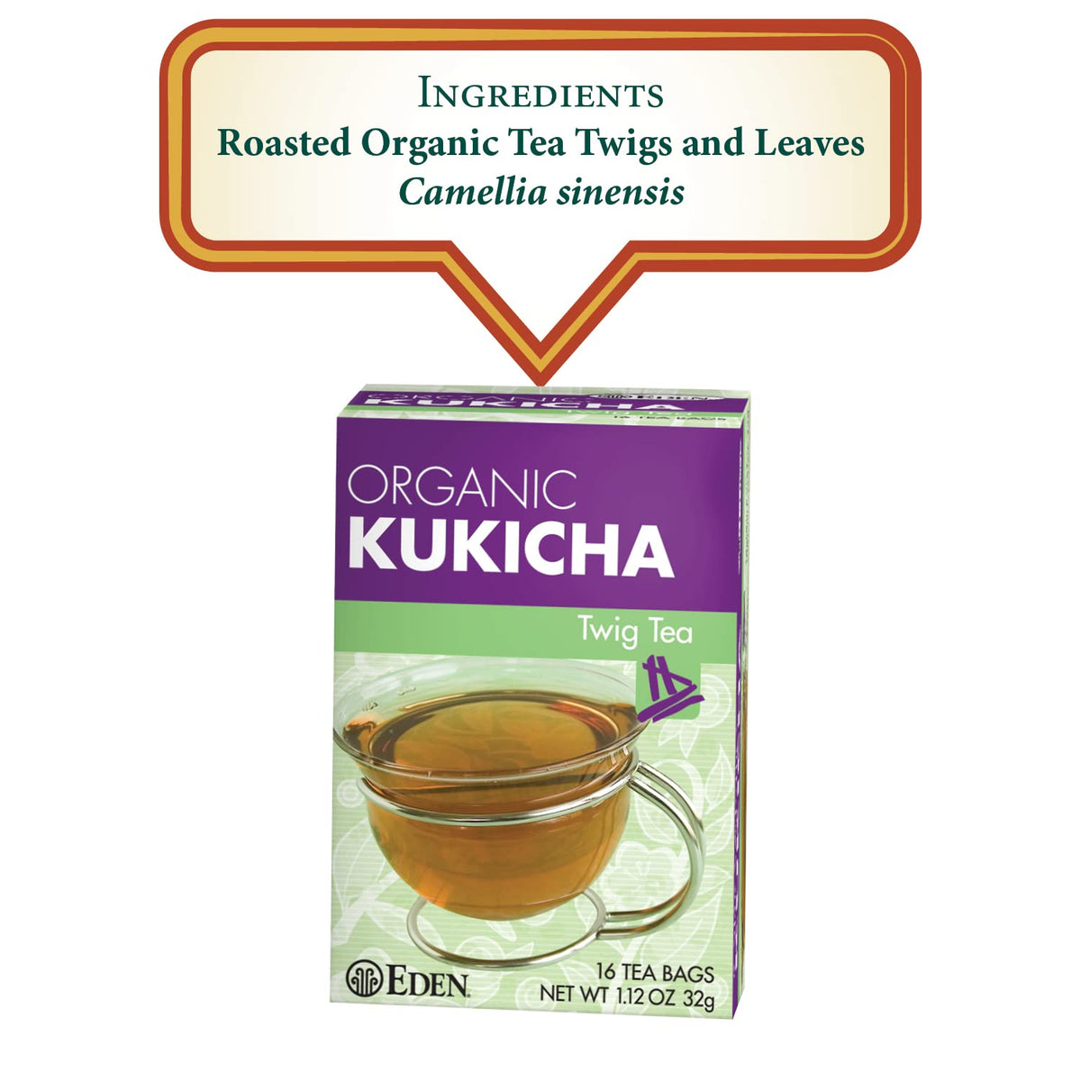 Eden Kukicha Organic Roasted Twig Tea – Low Caffeine, 12-Box Pack