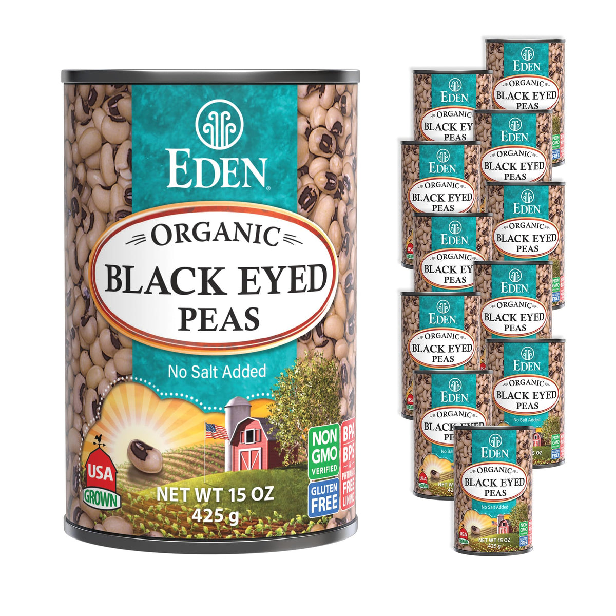 Eden Organic Black Eyed Peas - No Salt Added, 15oz Cans (Pack of 12)