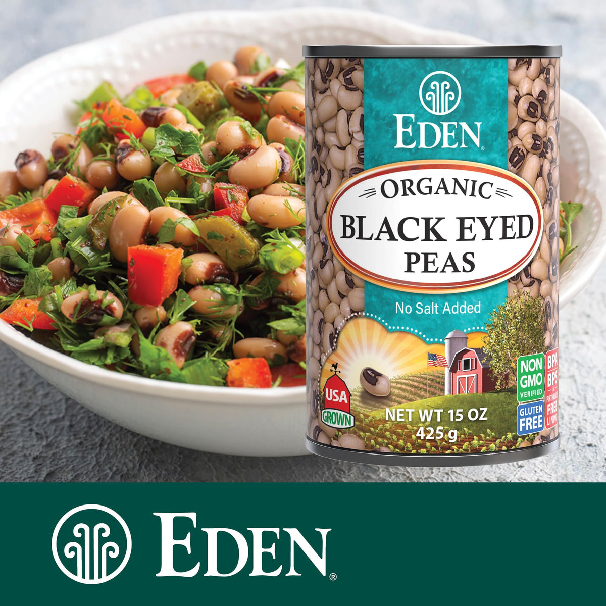 Eden Organic Black Eyed Peas - No Salt Added, 15oz Cans (Pack of 12)
