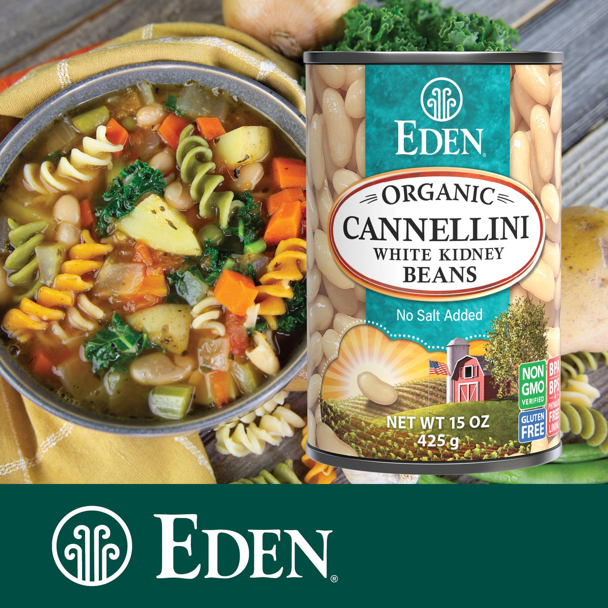 Eden Organic Cannellini White Kidney Beans – No Salt Added, 15 oz Cans (Pack of 12)