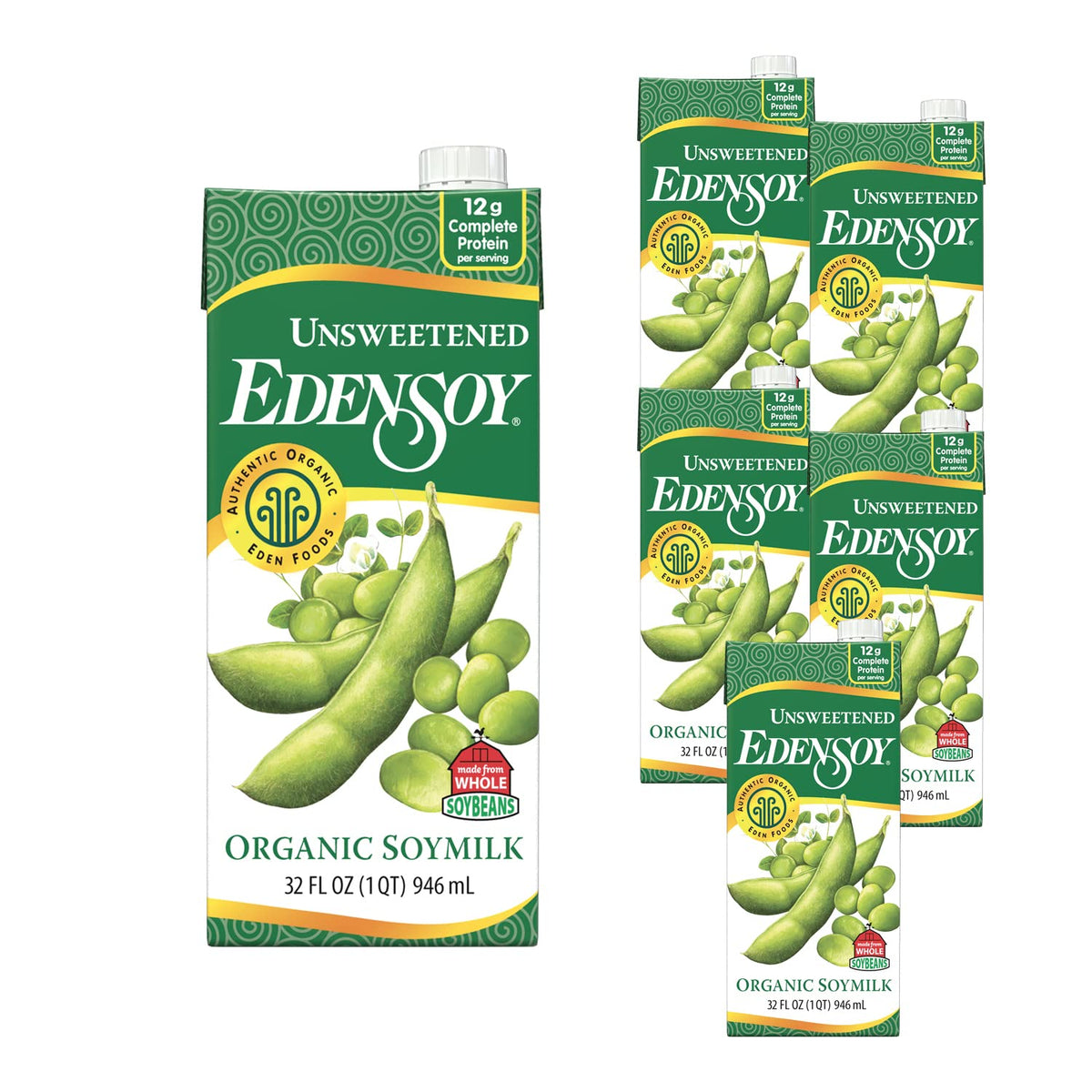 Edensoy Unsweetened Organic Soymilk — Non-GMO, Shelf-Stable 32 oz (6-Pack)