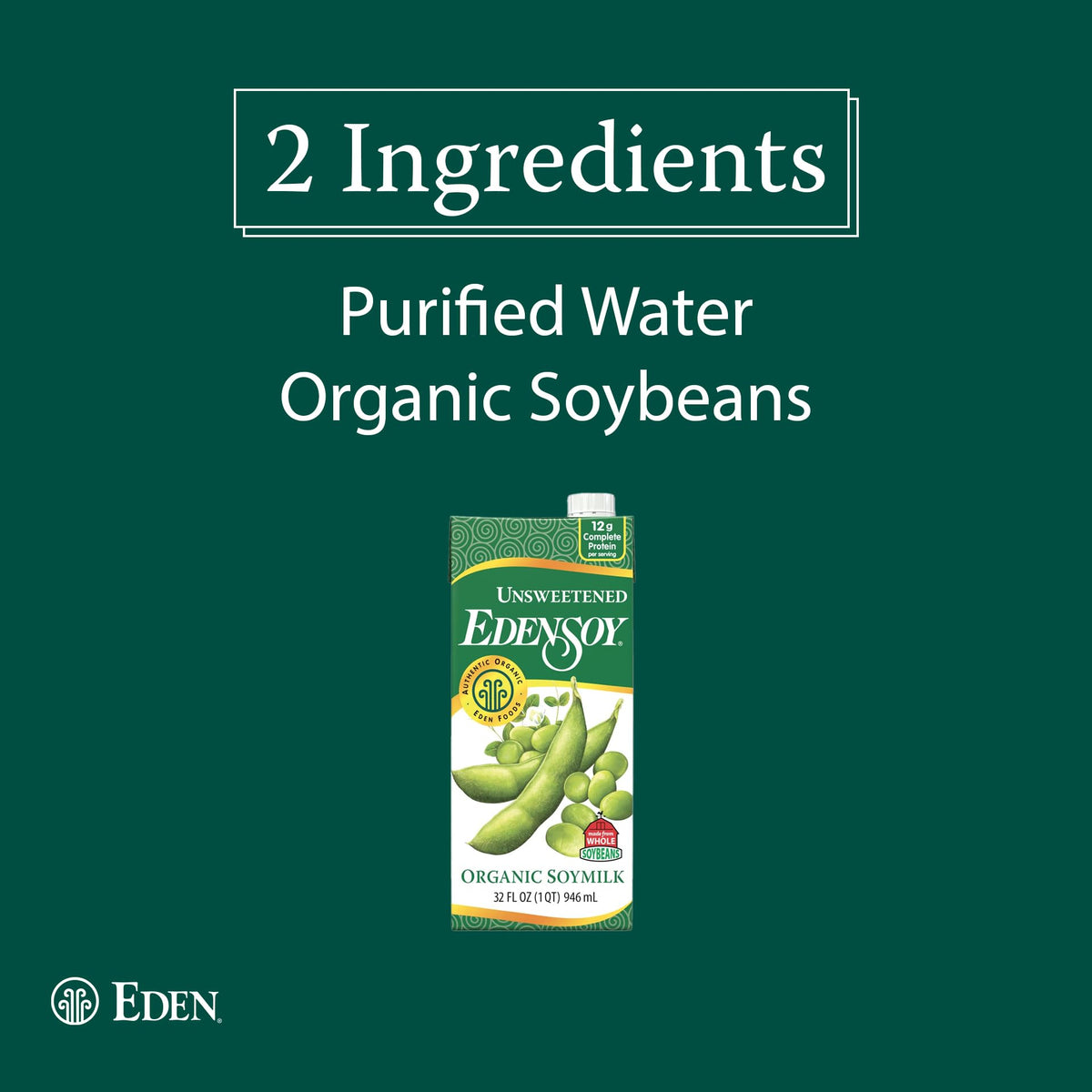 Edensoy Unsweetened Organic Soymilk — Non-GMO, Shelf-Stable 32 oz (6-Pack)