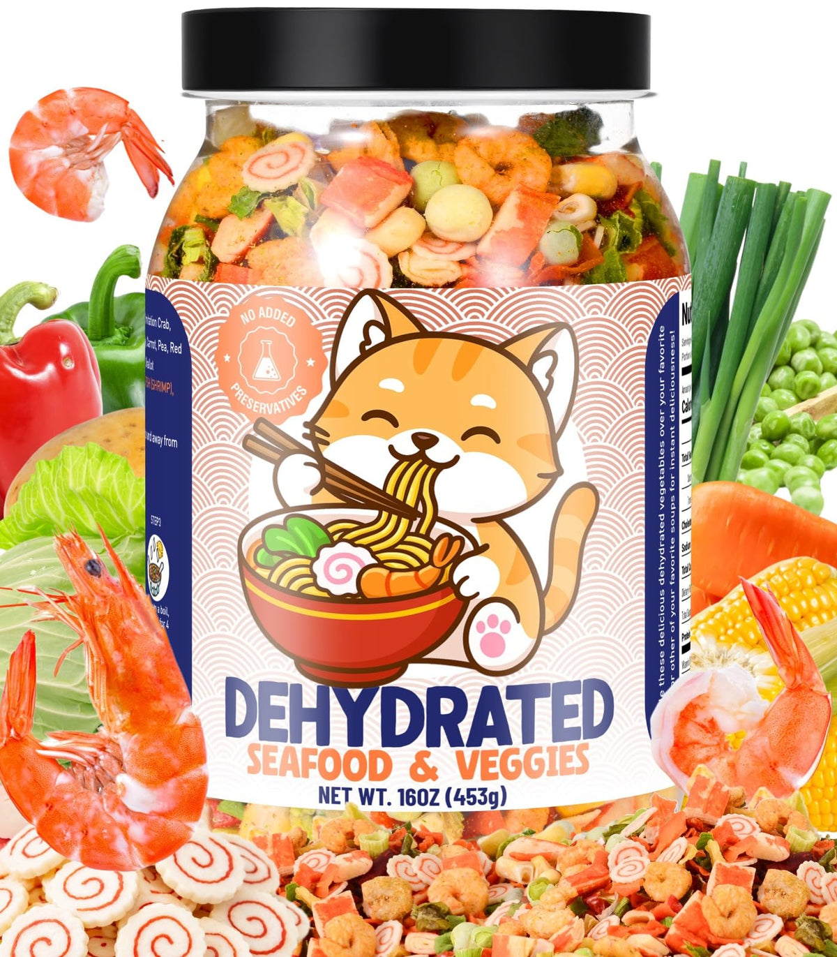 Egcina 16oz Freeze-Dried Seafood & Veg Mix – 11-Ingredient Dehydrated Toppings for Ramen, 454g