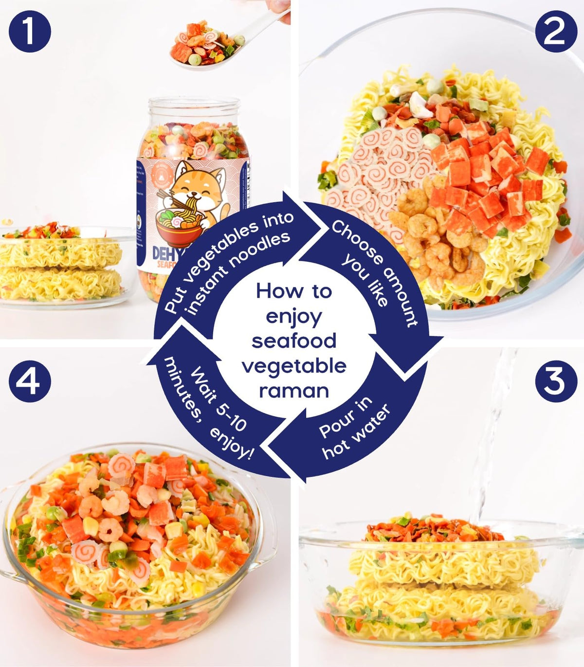 Egcina 16oz Freeze-Dried Seafood & Veg Mix – 11-Ingredient Dehydrated Toppings for Ramen, 454g