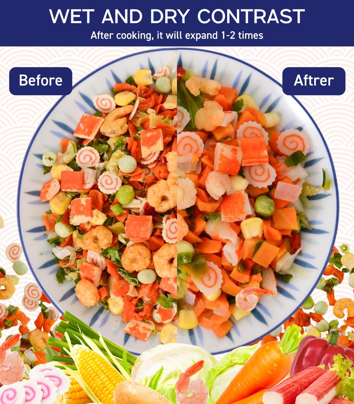 Egcina 16oz Freeze-Dried Seafood & Veg Mix – 11-Ingredient Dehydrated Toppings for Ramen, 454g