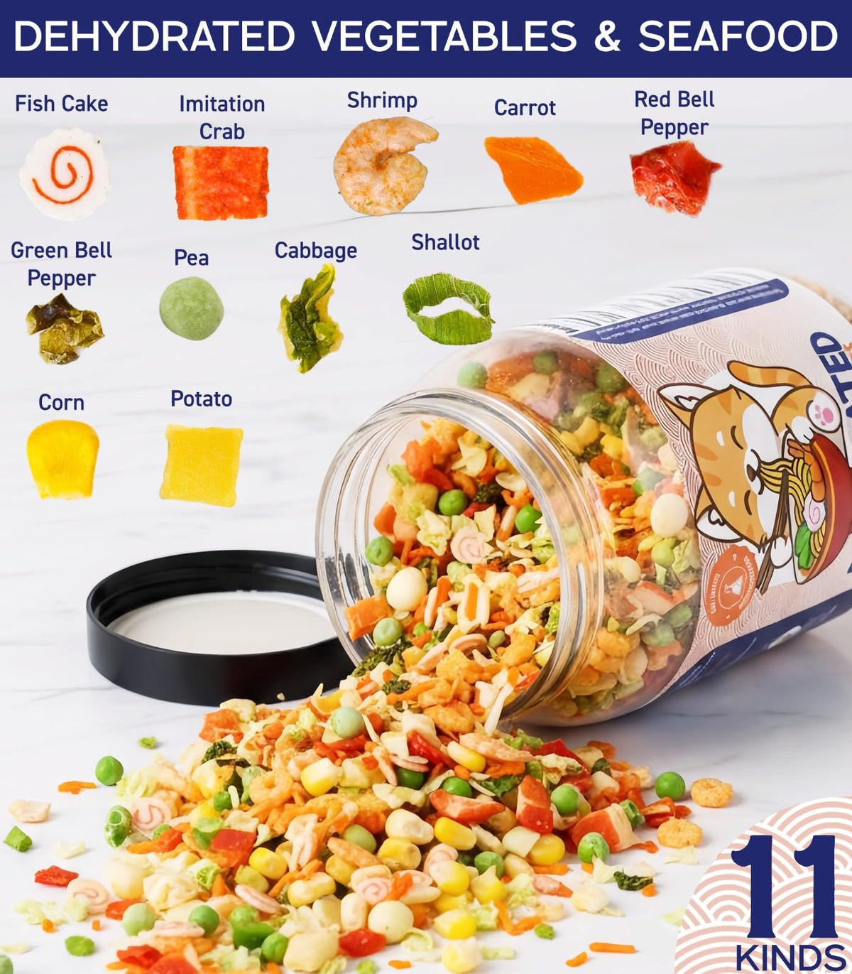 Egcina 16oz Freeze-Dried Seafood & Veg Mix – 11-Ingredient Dehydrated Toppings for Ramen, 454g