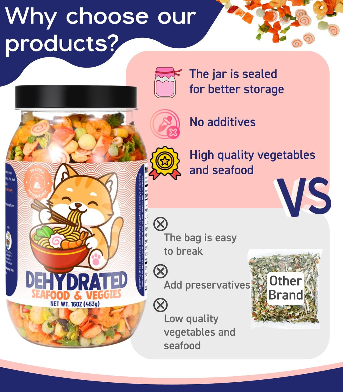 Egcina 16oz Freeze-Dried Seafood & Veg Mix – 11-Ingredient Dehydrated Toppings for Ramen, 454g