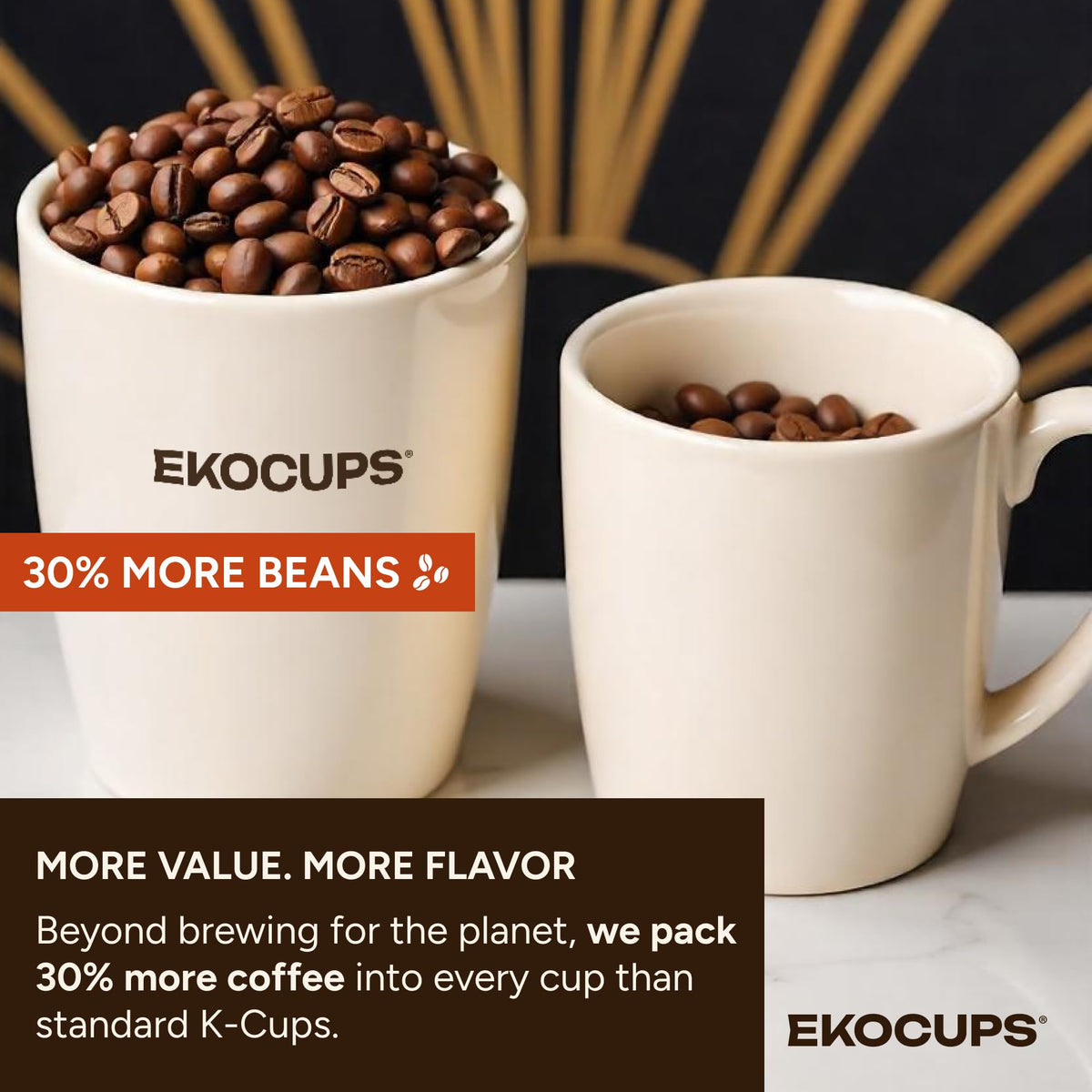 EKOCUPS Organic Sumatra Coffee Pods – 30% More Coffee per Cup, 40 Count | Fair Trade Dark Roast