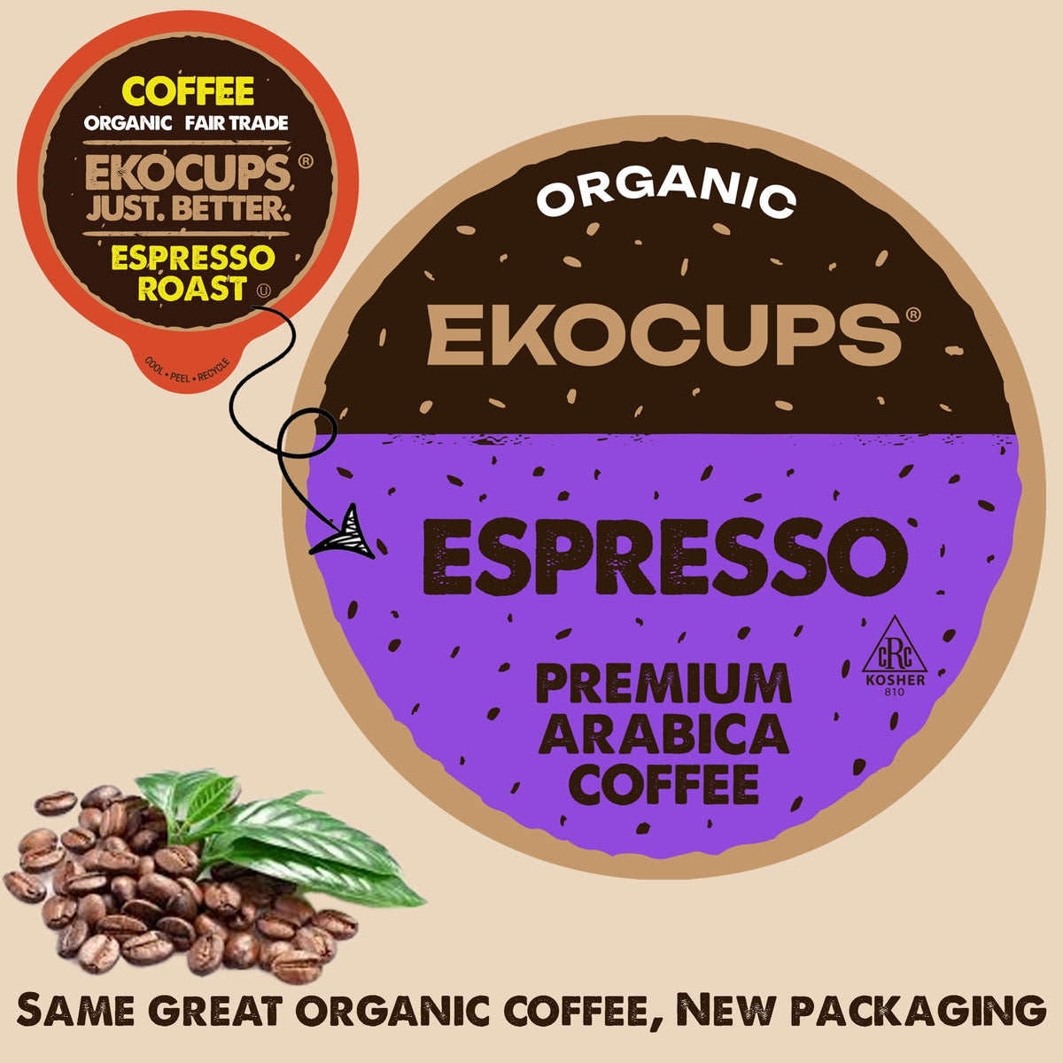 EKOCUPS Organic Espresso Roast Pods – Extra 30% More Coffee Per Cup, Fair Trade Dark Roast, 40-Count for Keurig