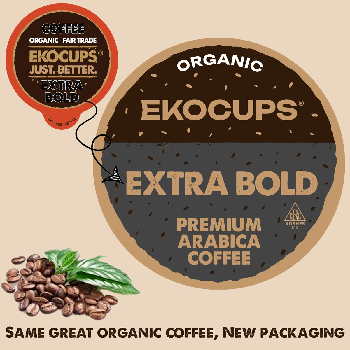 EKOCUPS Organic Extra Bold Roast Coffee Pods – Fair Trade Organic, 30% More Coffee, Recyclable Keurig Pods, 40 Count