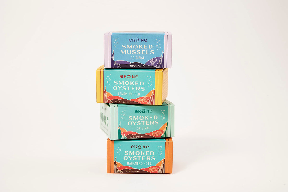 Ekone Premium Tinned Seafood Sampler (4-Pack) – Smoked Oysters & Mussels, USA Made