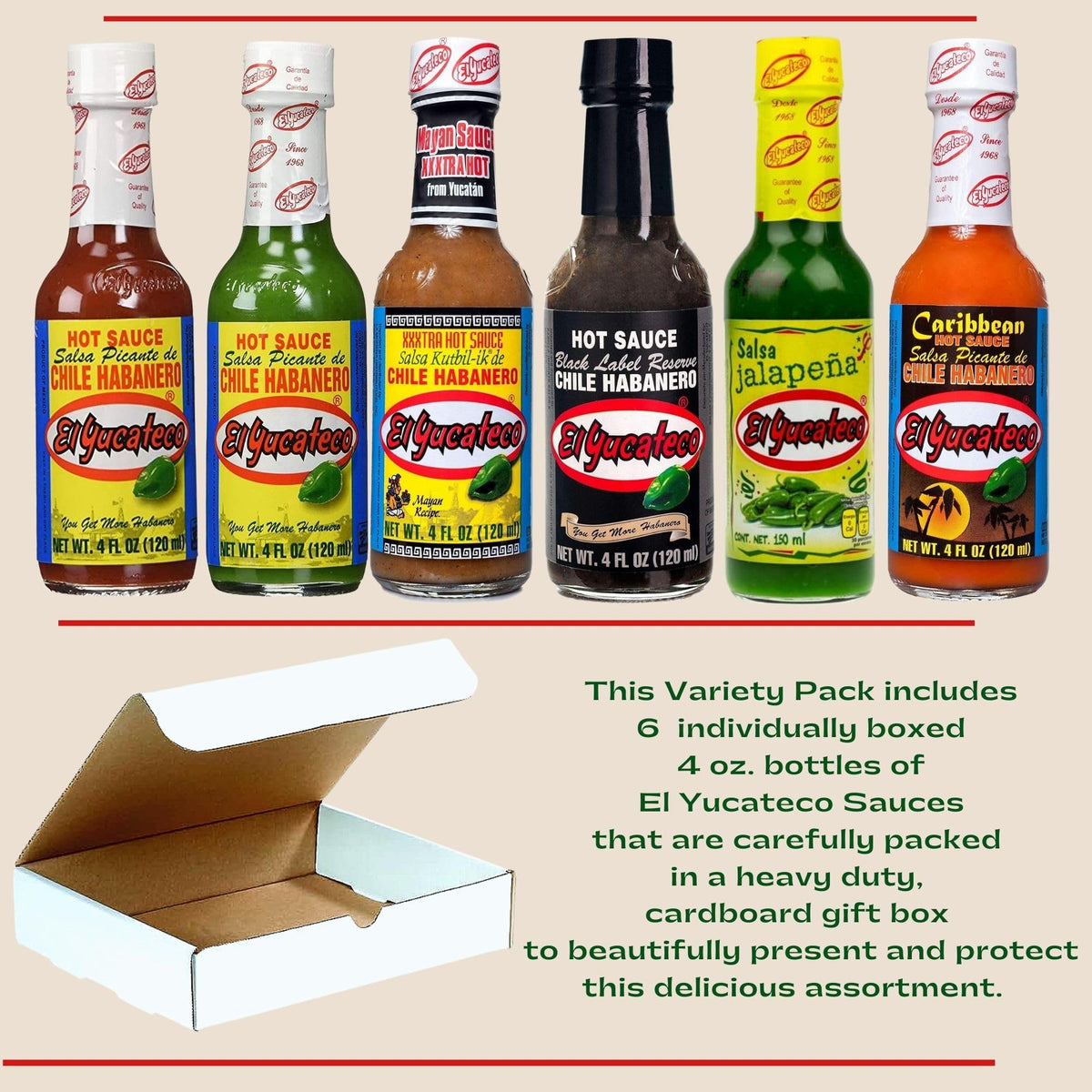 El Yucateco 6 Flavor Hot Sauce Variety Pack | 4 oz & 5 oz Bottles