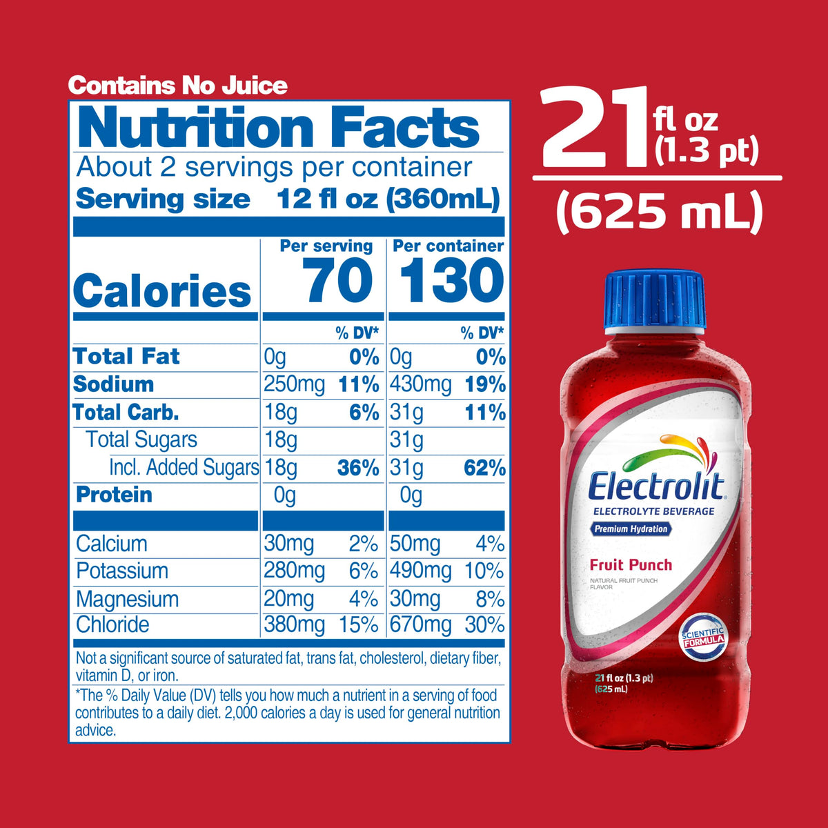 Electrolit Fruit Punch Electrolyte Beverage – 21 oz Bottle (Pack of 12)