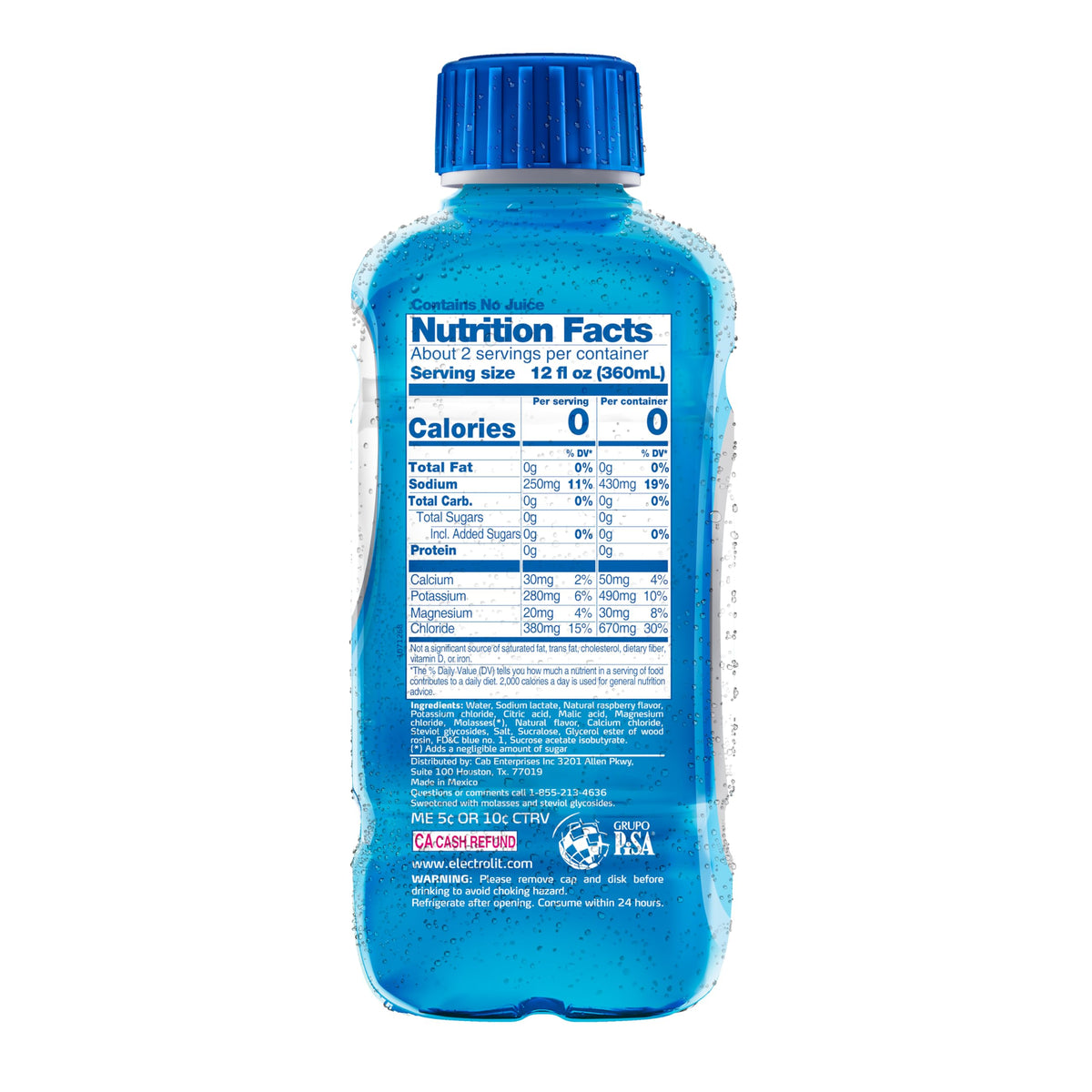 Electrolit Zero Blue Raspberry Electrolyte Beverage — 21 oz Bottle (Pack of 12)