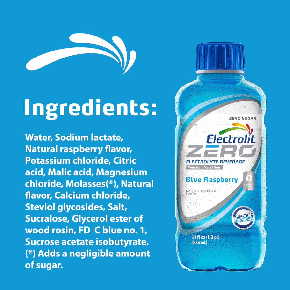 Electrolit Zero Blue Raspberry Electrolyte Beverage — 21 oz Bottle (Pack of 12)