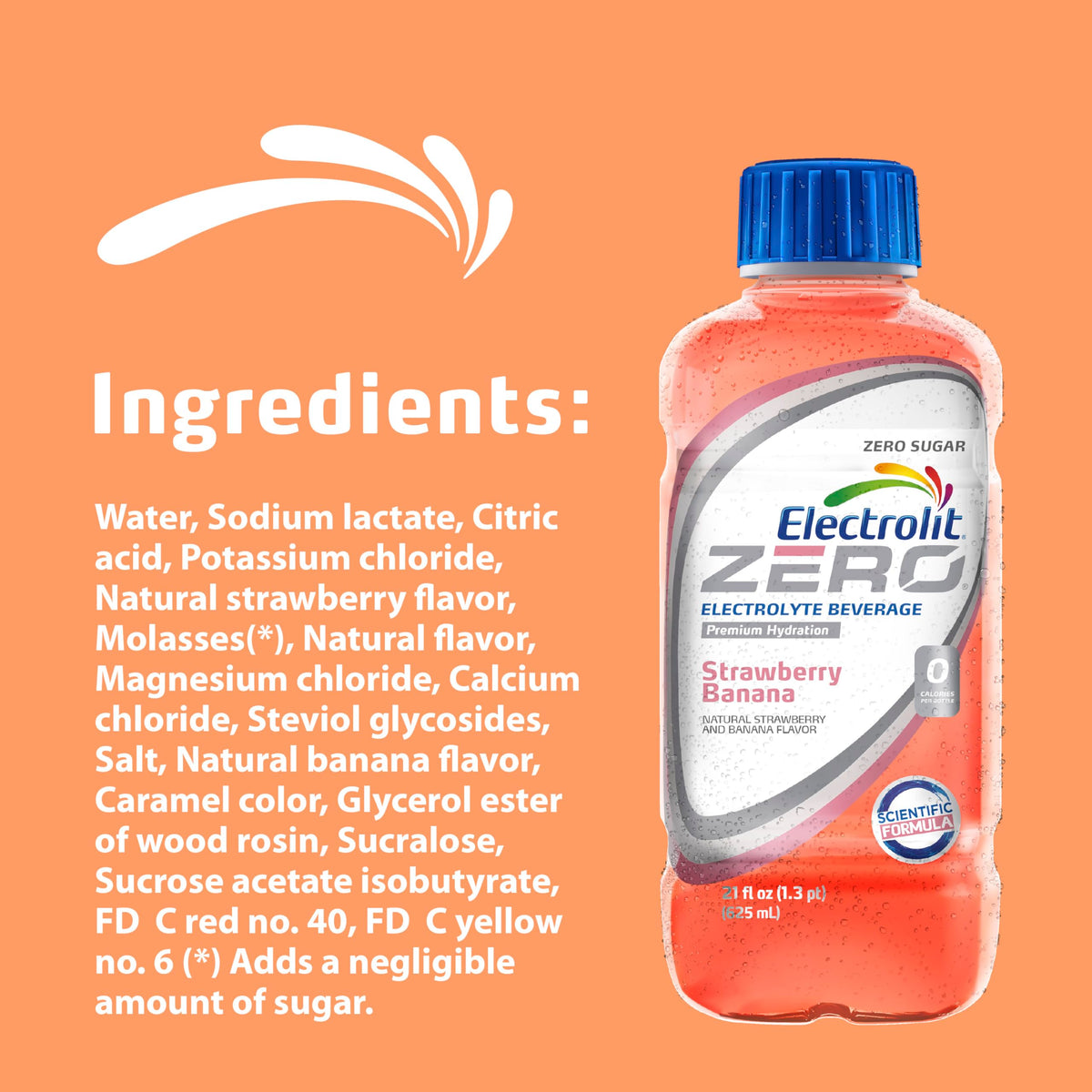 Electrolit Zero Strawberry-Banana Electrolyte Beverage – 21 Fl Oz Bottle Pack of 12