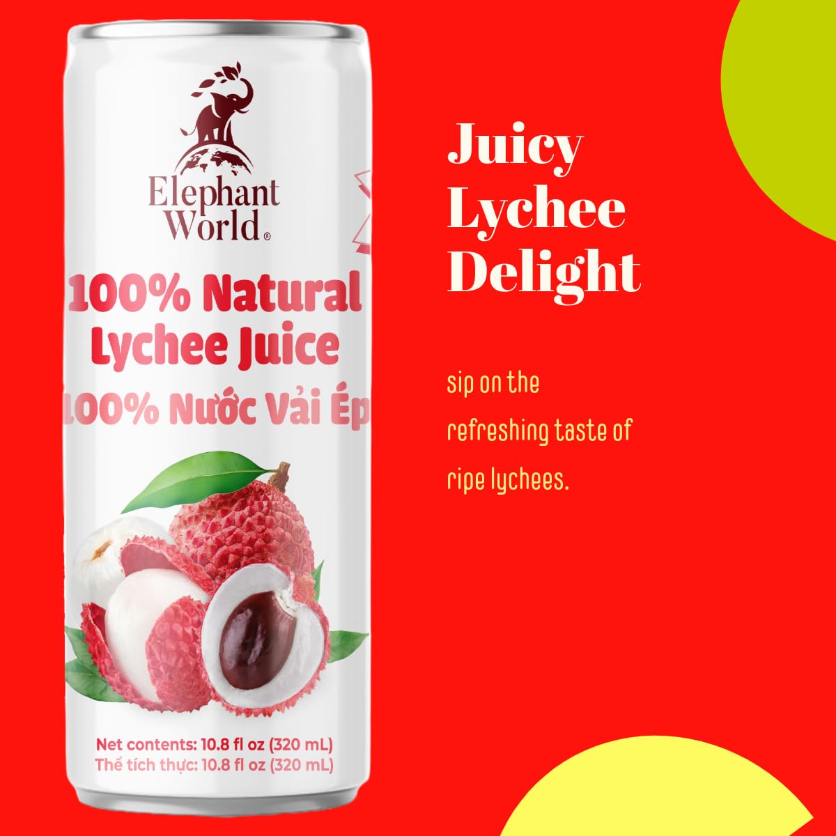 ELEPHANT WORLD 100% Natural Juices – Assorted Superfruits (Soursop, Mango, Guava, Lychee) 12x320ml