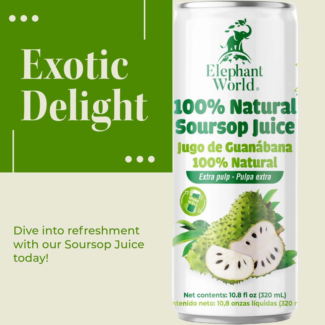 Elephant World 100% Natural Soursop Juice Pack of 12 | Guanabana 320 ml