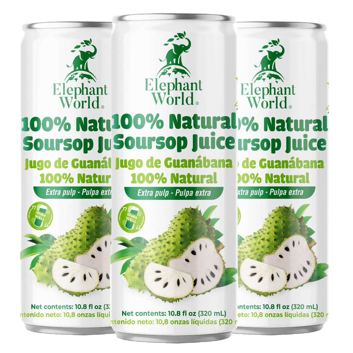 Elephant World 100% Natural Soursop Juice Pack of 12 | Guanabana 320 ml
