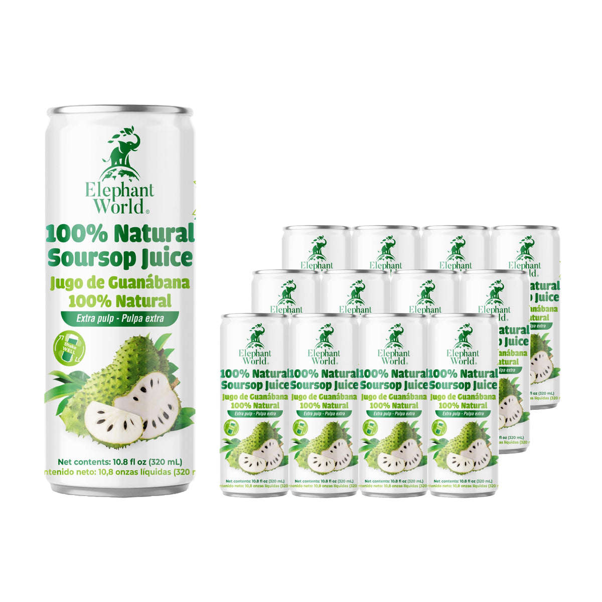 Elephant World 100% Natural Soursop Juice Pack of 12 | Guanabana 320 ml