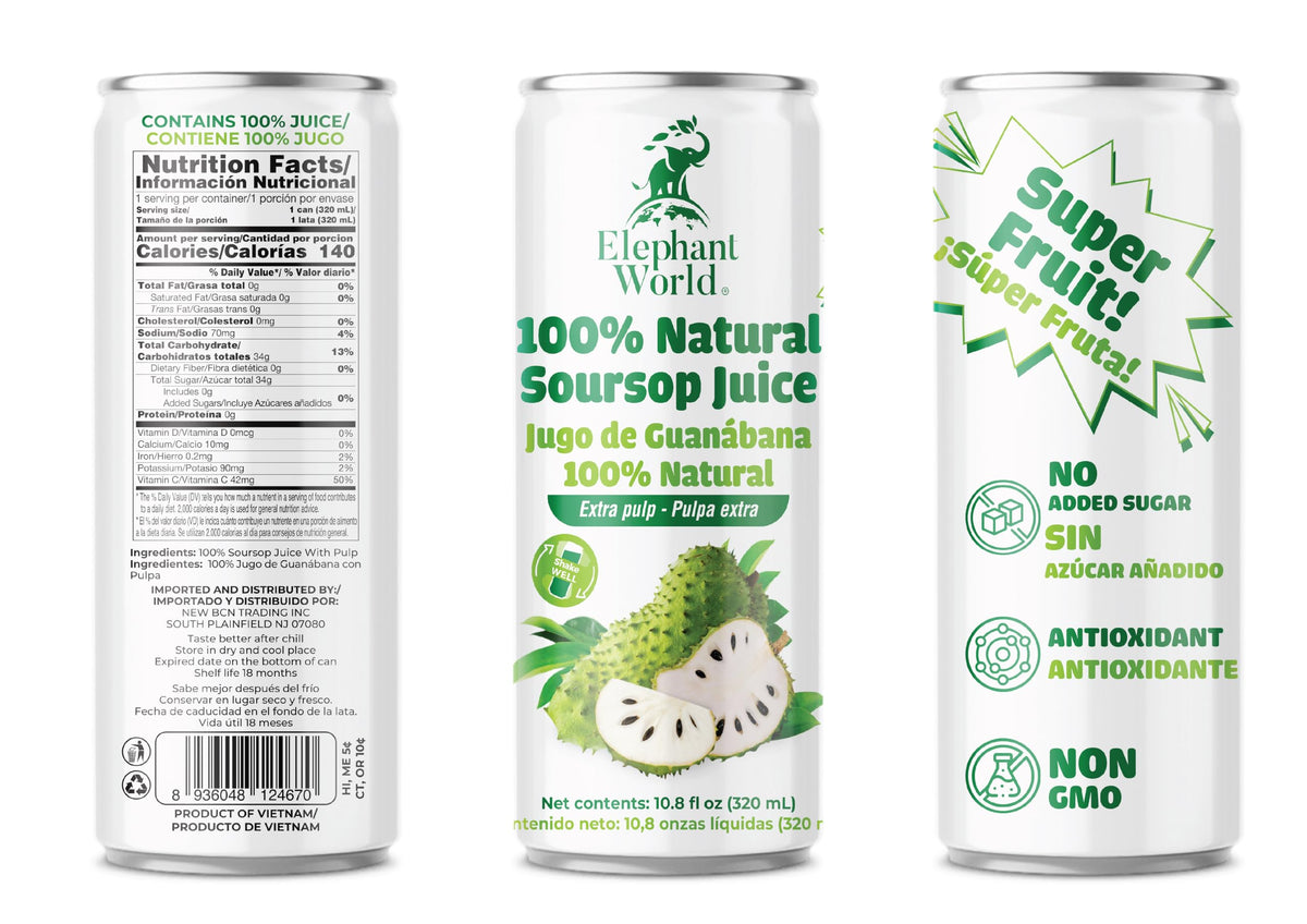 Elephant World 100% Natural Soursop Juice Pack of 12 | Guanabana 320 ml