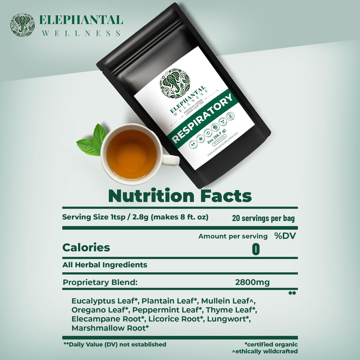 Elephantal Wellness Premium Respiratory Herbal Tea | Lung Detox, Mucus Cleansing & Breathing Support | 2oz Loose Leaf