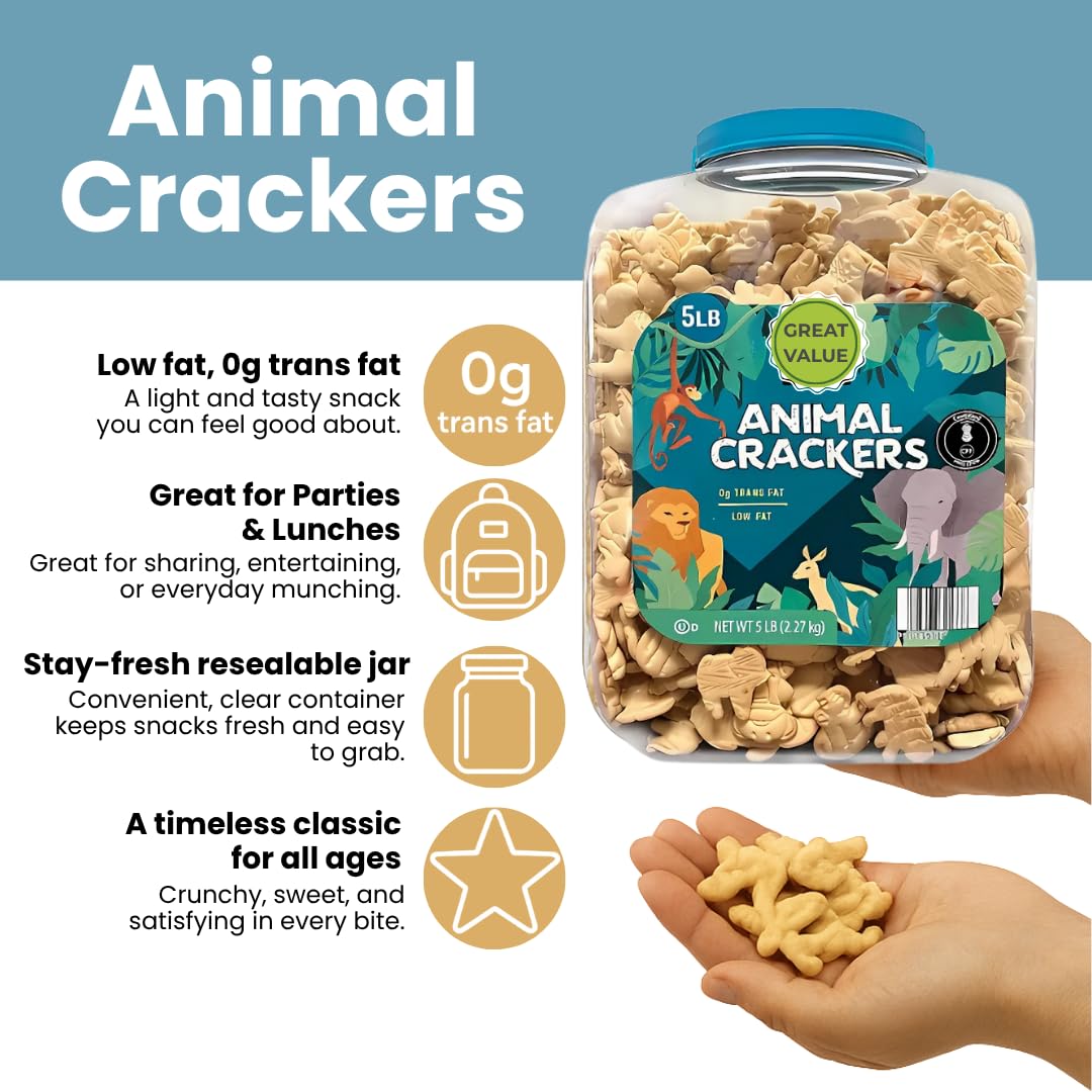 ELI&VAL Animal Crackers 5 lb Bulk Tub | Lightly Sweet Classic Snack for Parties